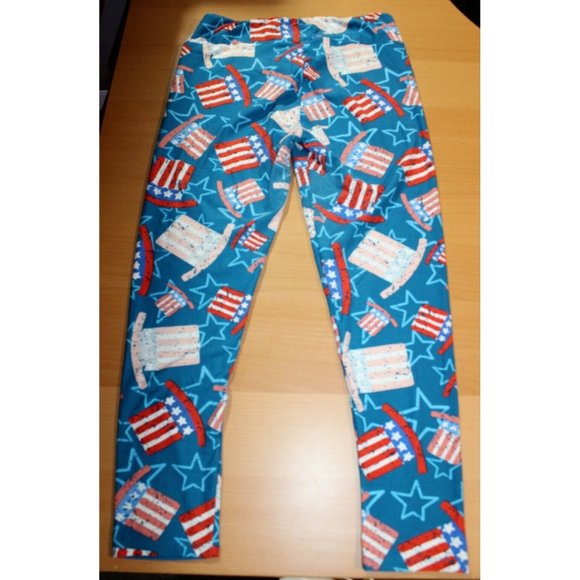 Womens Lularoe Tween Red White Blue American Flag Top Hat Leggings Tall & Curvy - Picture 6 of 7